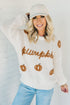 White Pumpkin Yarn Stitch Ribbed Knit Sweater
